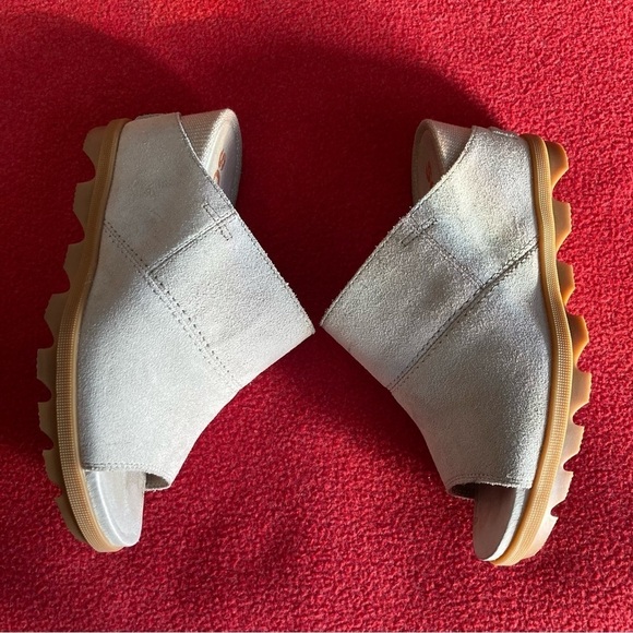 SOREL Sz 7.5 Joanie II Slip On Suede Nubuck Slide Wedges in Dove Colourway Shoes - Picture 7 of 10